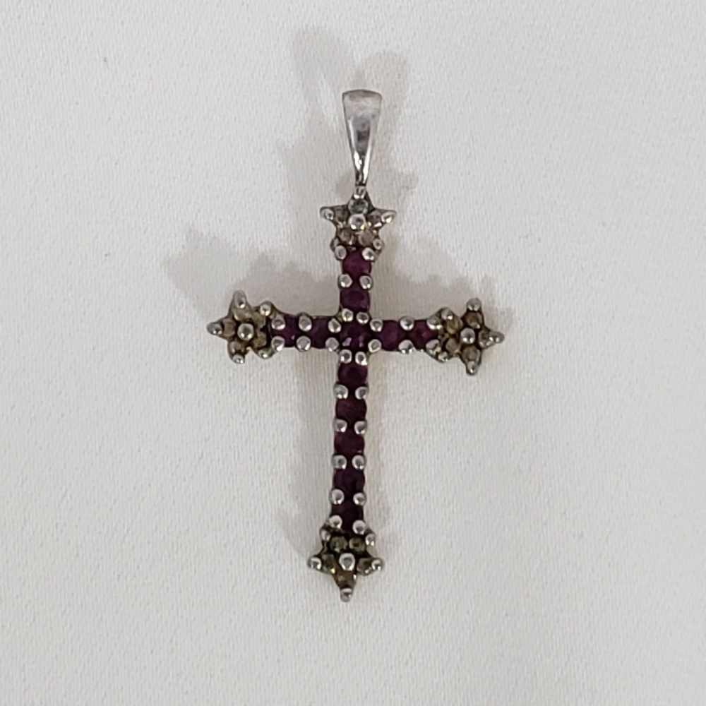 Ruby Cross Sterling Silver Stamped 925 Pendant - image 7